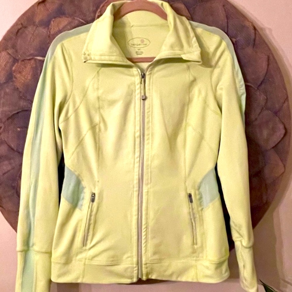 Tangerine Women's yellow zip up sweatshirt w/ white accents great condition